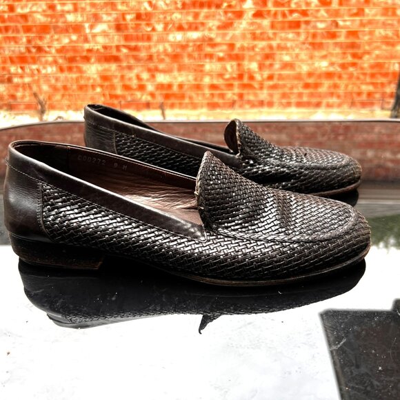 Braganos Men 9 Old Money Loafers Black English Calf Leather Slip On Finely Woven - Picture 13 of 15